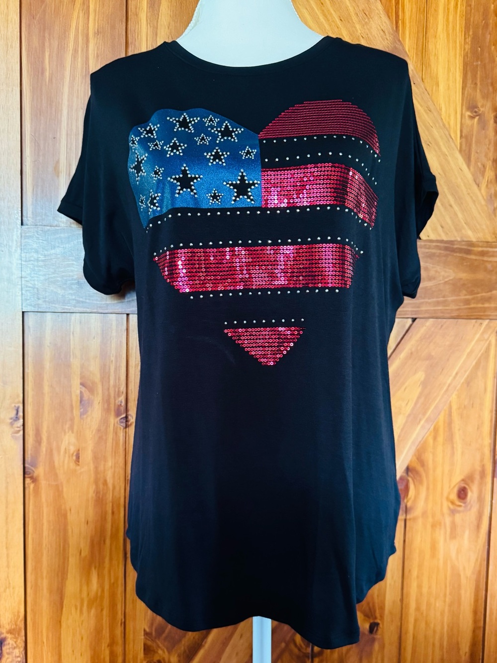 Women’s Patriotic Heart Embellished Tee - Picture 2 of 3